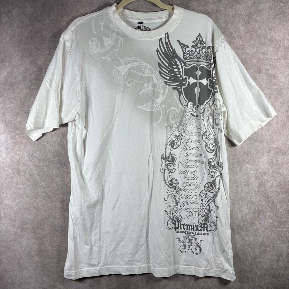 Southpole T-Shirt Mens Large White Graphic Wings Y2K Emo Cyber Grunge Shield‎